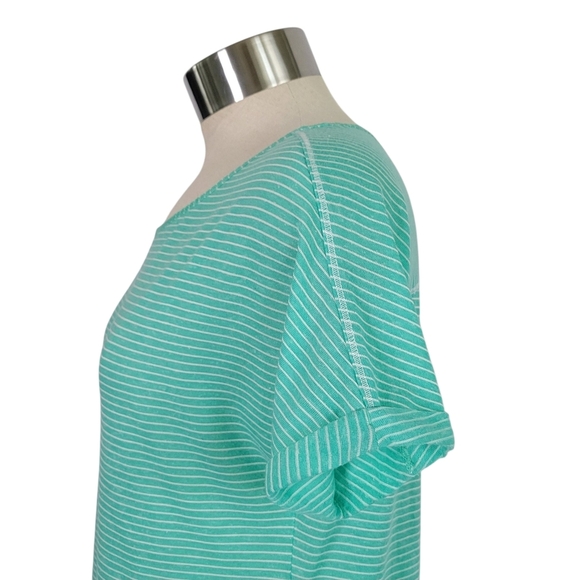 Eddie Bauer Women's XS Linen Blend Cuff Sleeve Lightweight Striped T-Shirt Green - Picture 2 of 6